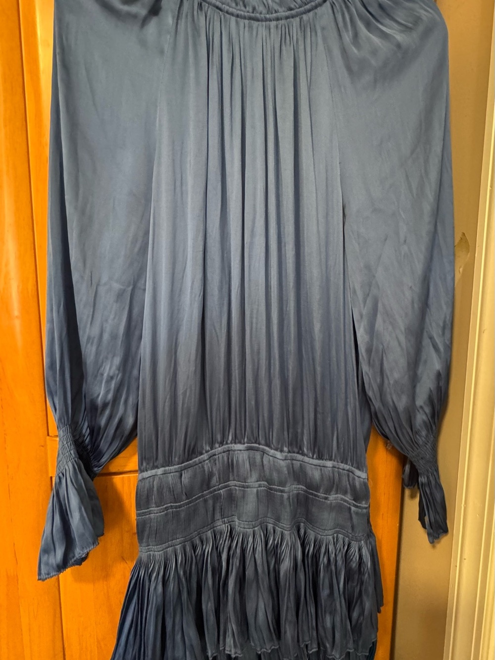 Current Air Slate Blue Pleated Ruffle Neck Dress